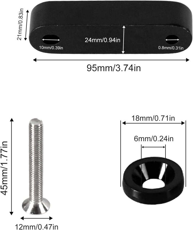 YESHMA Front Hood Vent Space Riser Spacer Modification Kit, Hood Riser Compatible with Honda Civic Acura Integra, Aluminum Alloy Car Hood Vent Spacer Riser for CRX Del Sol (Black) - Image 4